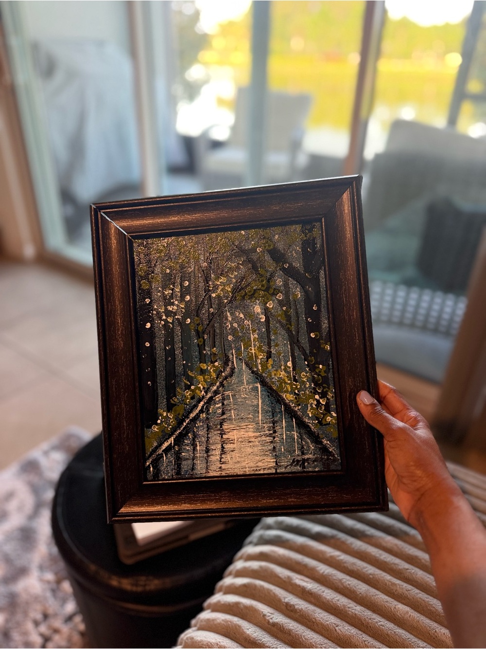 Framed Forest Path Home Art - Black and Green